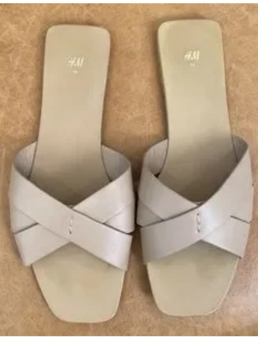 H&M Nude Cross-Strap Square-Toe minimalist Slide Sandals